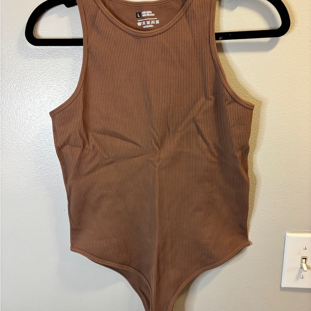 Women's compression Brown Ribbed Bodysuit